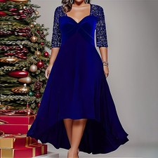 Ladies Plus Size V-Neck Sequin Swing Dress Cocktail Party XMAS Dresses