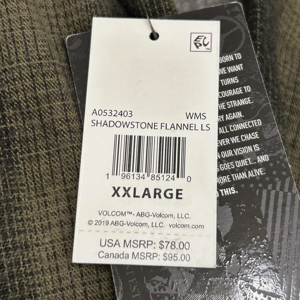 Volcom Shirt Mens XXL Green Black Plaid Shadowstone Flannel Long Sleeve NEW $78 - Image 3 of 4