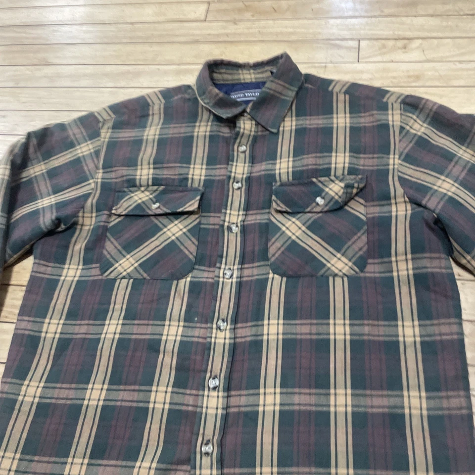 David Taylor Vintage Anos 90 Shacket Masculino M Verde Mostarda Amarelo Anos 70 Forrado Botão para Cima - Imagem 4 de 4