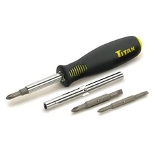 Titan 32965 6-in-1 Screwdriver, Includes Phillips, Slotted Tips, Nut Drivers