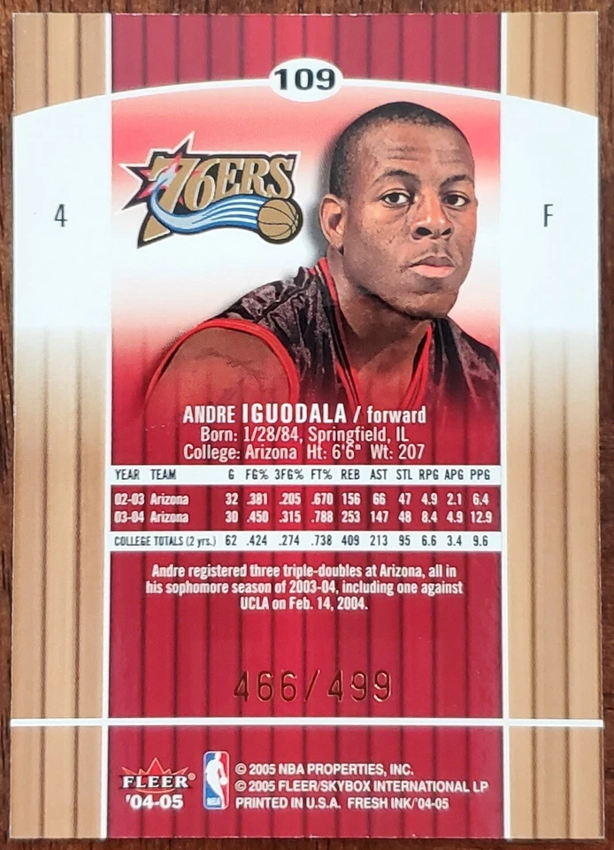 2004-05 SKYBOX FRESH INK ANDRE IGUODALA PHILADELPHIA 76ERS SP RC /499 #109 NM/MT - Image 2 of 2