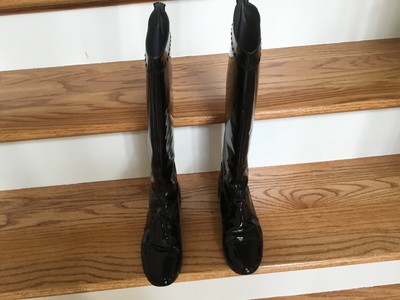 black patent flat boots womens