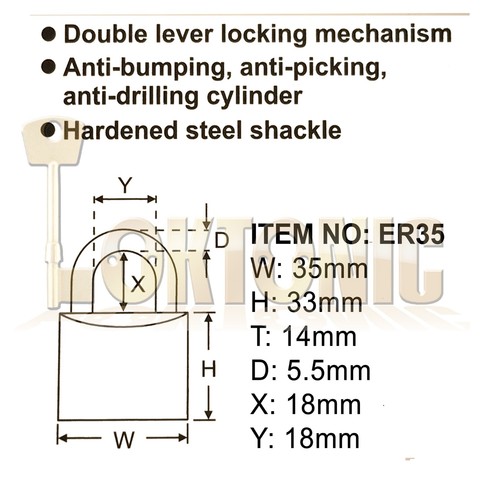 Enfield ER35 Security 35mm Solid Brass Padlock Keyed Alike Hardened Shackle - Picture 2 of 2