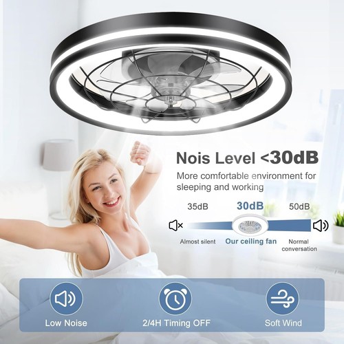 20" Modern LED Ceiling Fan Lights Flush Mount Light kit With APP Remote Control - Picture 6 of 9