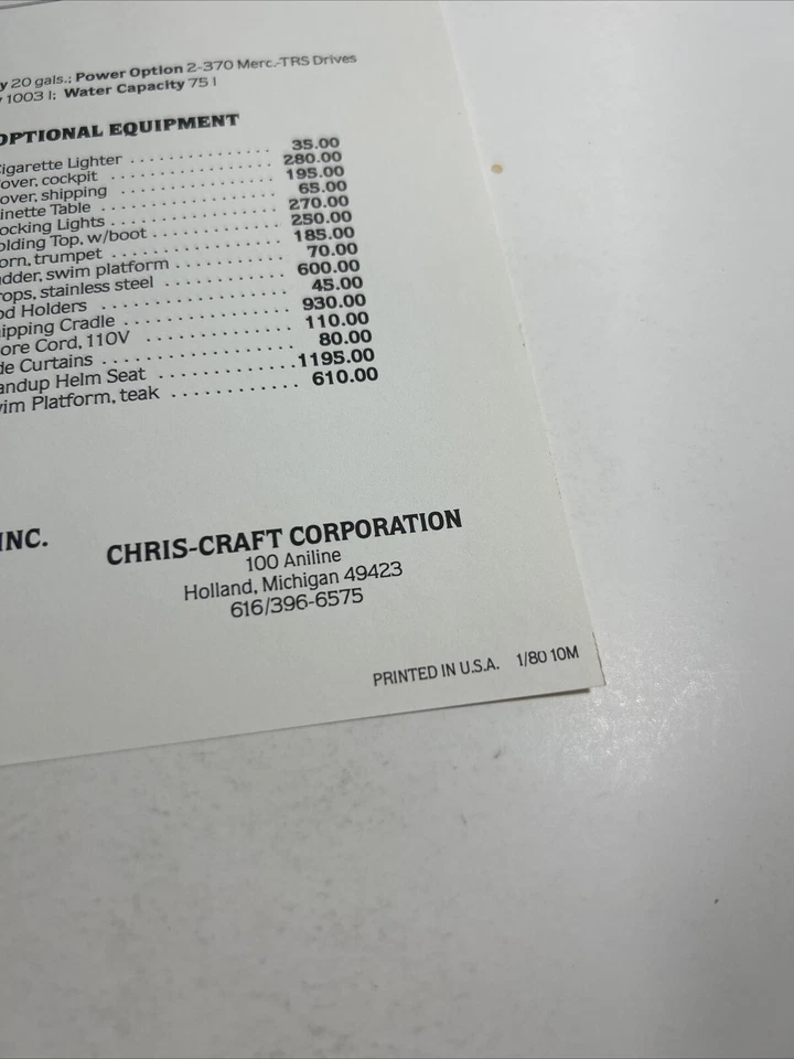 Chris Craft 1980 - Hoja de especificaciones - Plano de cubierta - 211VF 390 SCORPION - Catálogo Foto 3 de 4