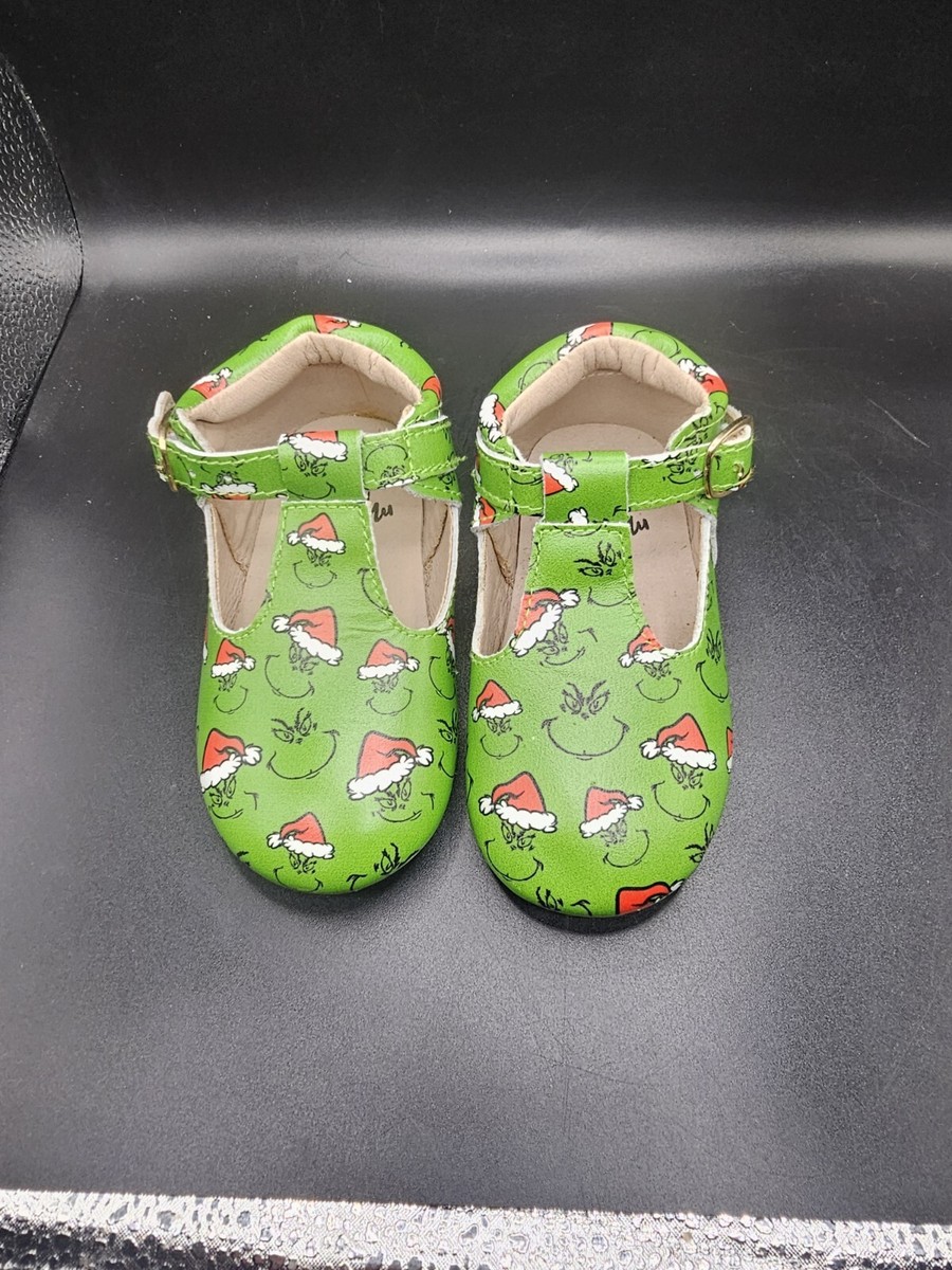 MONKEY FEET Kids Shoes Size 18-24 Mo Green GRINCH Christmas
