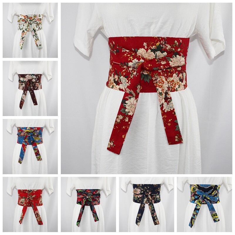 Floral Wide Japanese Belt Corset Obi Waistband for Kimono Yukata