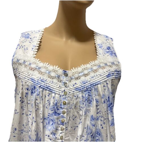 Eileen West nightgown XLarge cotton lawn Floral Ribbon Inserts Gorgeous