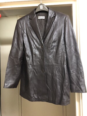 gerry weber vintage soft real leather jacket size 14 Brown