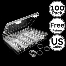 100 Pk Coin Capsule Holder w/Case 4 US Dime Nickel Quarter Half Small Dollar etc