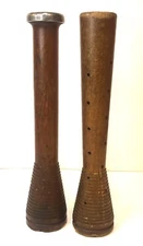 SET OF 2 VINTAGE ANTIQUE WOODEN YARN SPOOLS SPINDLES THREAD WOOL SEWING NOTIONS