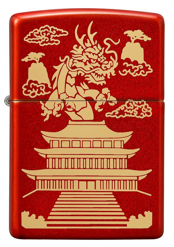 Zippo Windproof Lighter With Engraved Chinese Dragon & Pagoda, 49517, New In Box