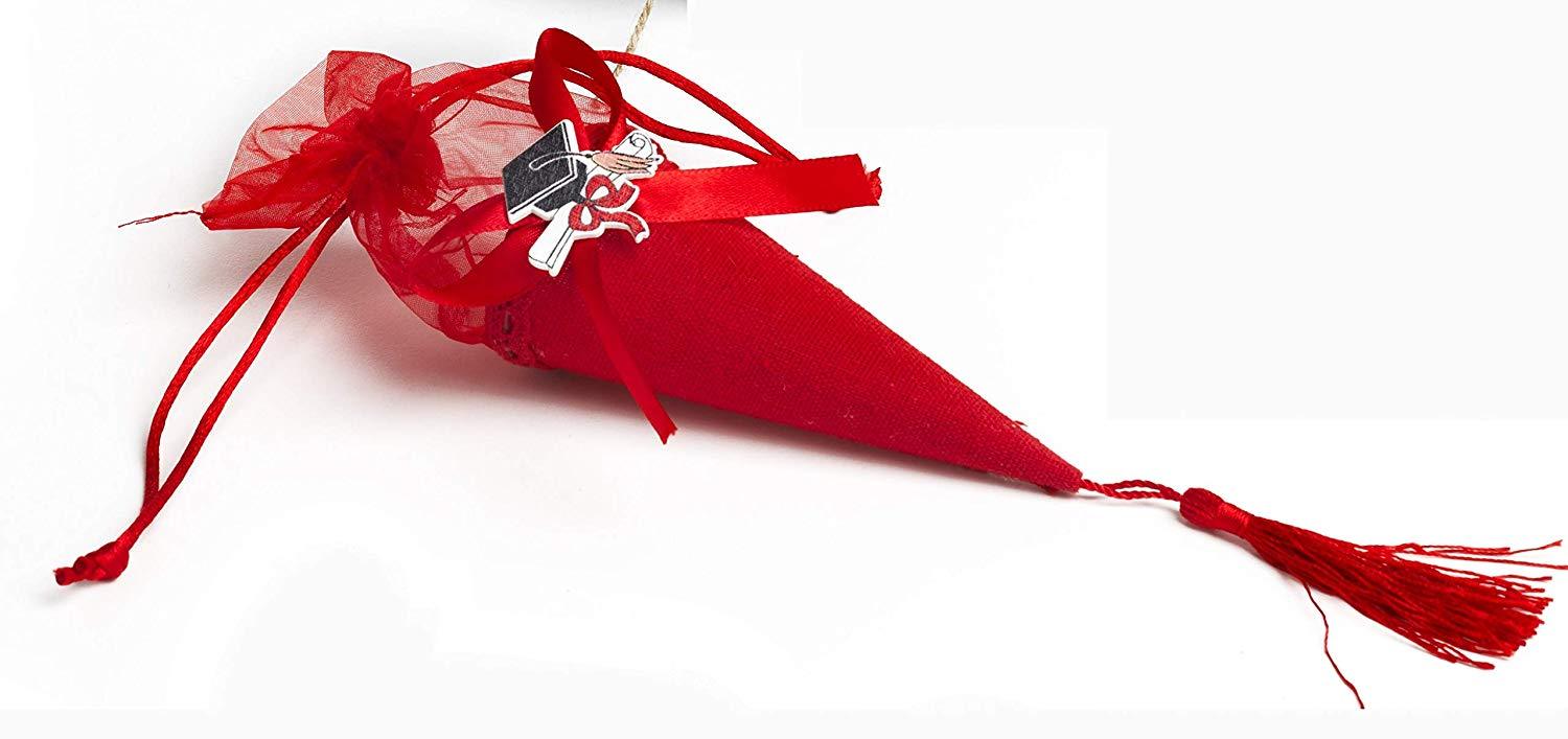 Mandorle by Paben 24 Pezzi Cono Sacchetto portaconfetti Rosso Bomboniera Laurea