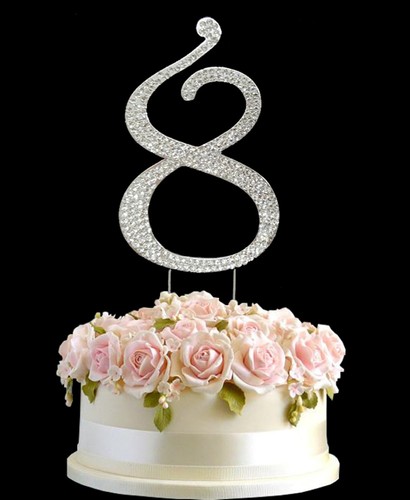 Diamante Rhinestone Gem Cake Pick Topper Birthdays Anniversary Silver Numbers - 第 10/41 張圖片