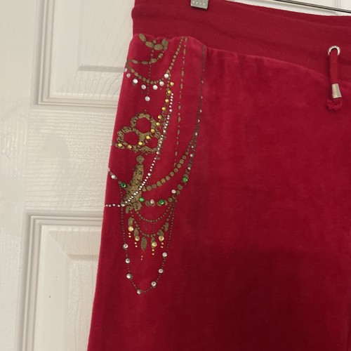 BCBGMaxazria Women's Size XL Velour Pants Red Vintage 80's Bling - Picture 2 of 8