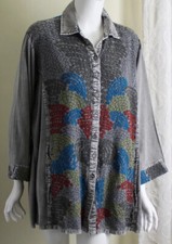 Parsley & Sage Sz 2X Amazing Gray All Embroidered Silky Rayon Blouse Shirt Top