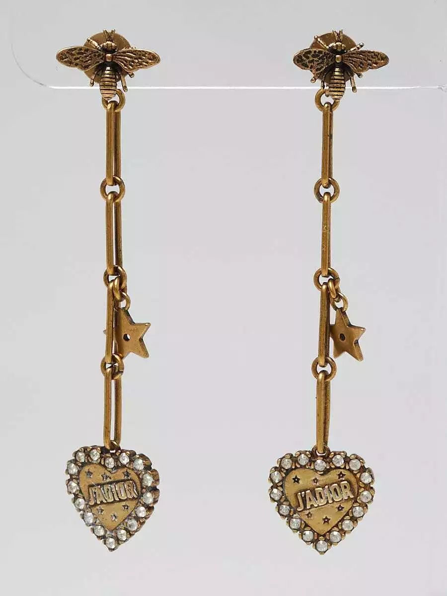 Boucles d'oreilles goutte d'oreille Christian Dior cristal métallique Goldtone J'adior