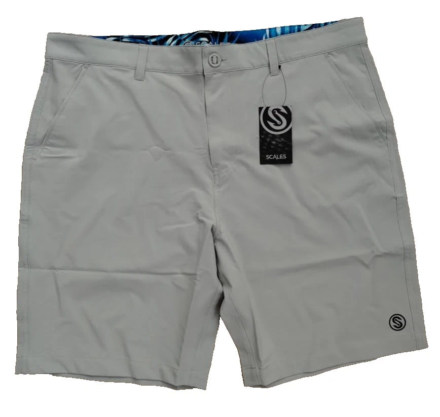 Scales All Tides Mens Shorts Size 36 Gray Zipper Fly Solid Fishing Navy