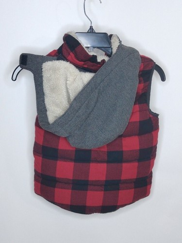 H&M Youth 6-8 Plaid Skate Till You Break Red/Black Full Zip Hooded/Logo Vest - Picture 2 of 4