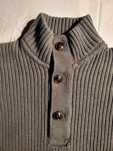 H&M L.O.G.G. Size Small Knit Grey Triple Button High Neck Pullover Men's Sweater - Picture 4 of 13