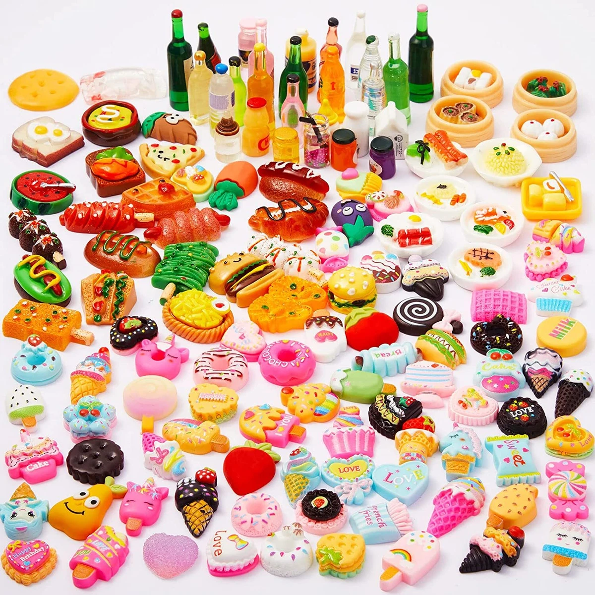 Toys Assorted Pretend Foods Mini 150 Pieces Miniature Food Drinks Bottle