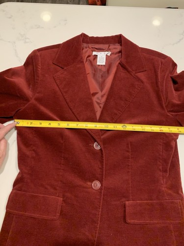 CAbi Velvet Blazer Size 8 Burgundy Single Breasted Embroidered Flowers Boho - 第 4/6 張圖片