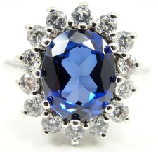 Sterling Silver Blue Clear Cubic Zirconia Ring Oval Round Prongs Set Size 9