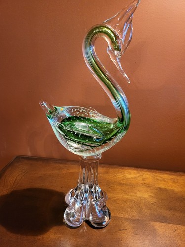 "Cisne pesado vintage de cristal de Murano de 15"" de alto fina decoración artesanal italiana, atemporal" - Imagen 3 de 3
