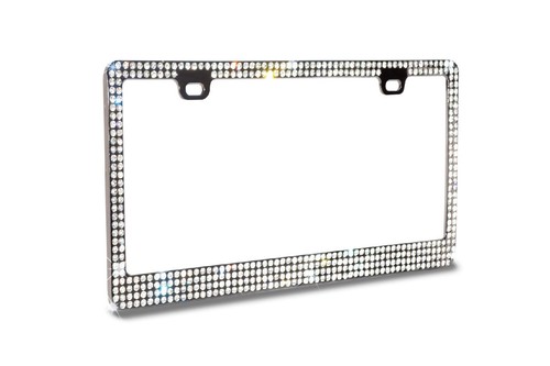 ***6 ROW White Real Crystal Embedded Black Metal License Plate Frame-WB*** - Picture 2 of 4