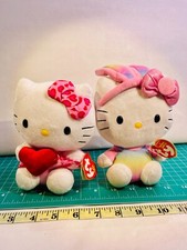 Ty Beanie Baby Hello Kitty White Hearts Pink Dress Easter Bunny Ears Lot of 2