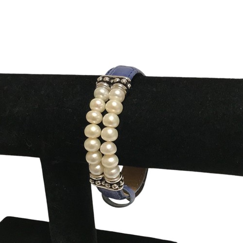 Honora Genuine Leather Sterling Silver Double Strand Pearl Row Bracelet NWOT - Picture 3 of 6