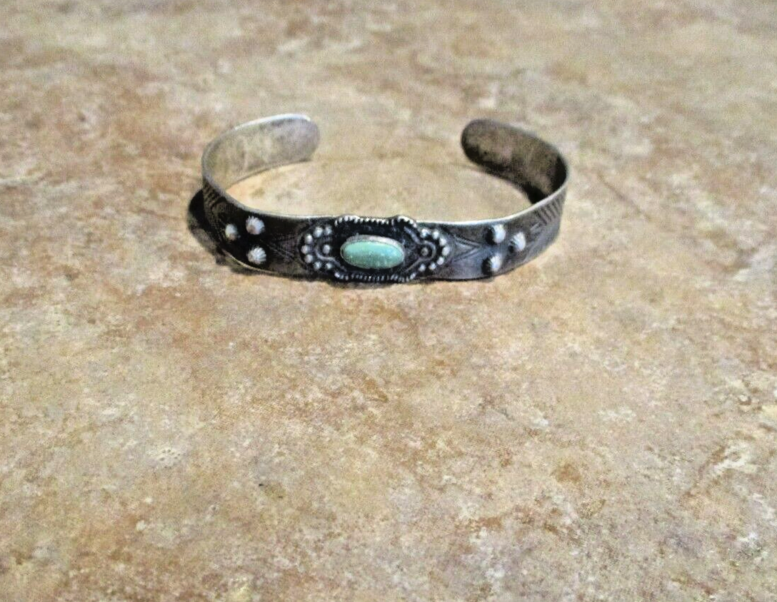 OLD 1940's / 50's Navajo Sterling Silver Turquoise STAMPED DESIGN
