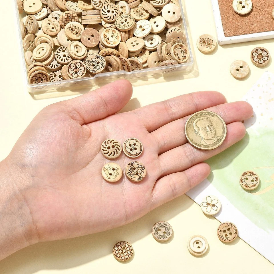 160x Coconut Shell Buttons 2-Hole Flat Button Round Brown for Cloth Dress Decor - Image 4 of 4