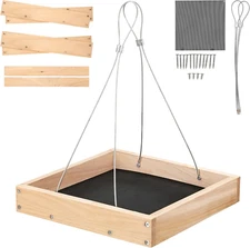 Platform Bird Feeder for Outdoor, Eco-Friendly Wood Hanging Tray Bird Feeders，Du