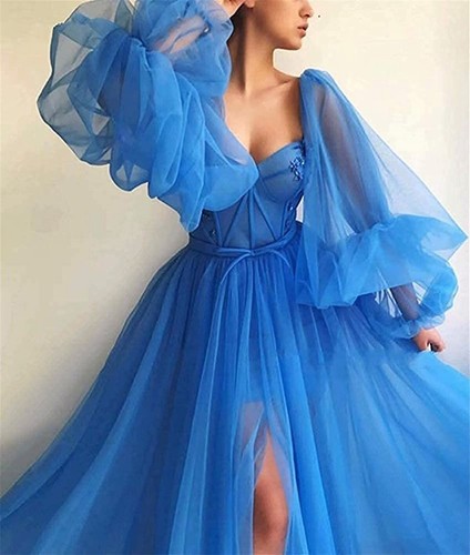 long puffy sleeve prom dress
