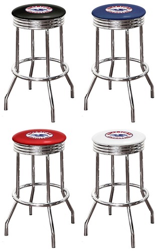 Chrome Bar Stool 24 or 29" Tall Vintage Gas Auto Garage Theme Logo Swivel Seat - Picture 2 of 9