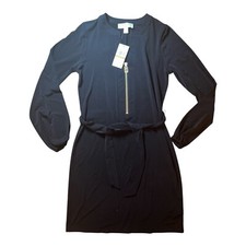 🔥 $120 Michael Kors Women's Black L/S V-Neck Zip Up Tie Waist Dress Size XS 🔥