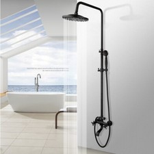 Black wall Mount 8" Bathroom Rainfall Shower Faucet Set  Spout Tub Mixer Taps