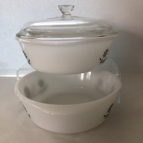 Glassbake Green Daisy Dishes 1.5QT Dish #J2600, 2QT Dish w/Lid #J514 (3 ITEMS) - Picture 2 of 13