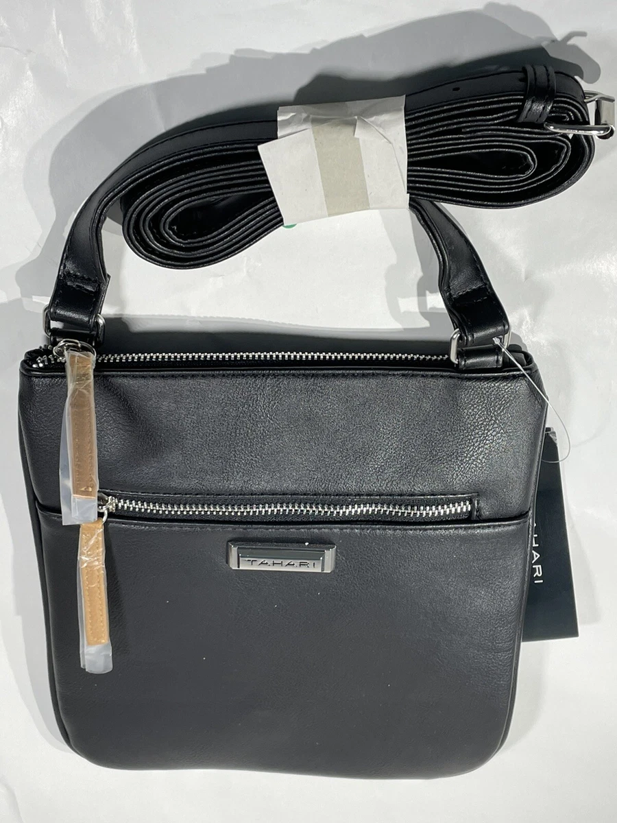 Simple black leather crossbody bag with zipper