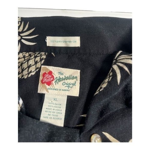 The Hawaiian Original Mens Short Sleeve XL Black Tan Palm Trees Pineapples - Picture 2 of 4