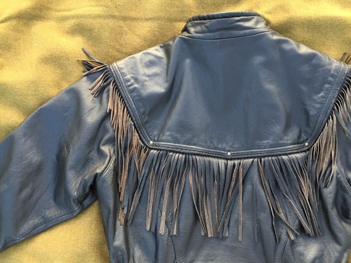 Vintage Wilson fringed leather jacket mens Large MEDIUM Black Back Belted - Picture 20 of 21
