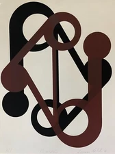 Vintage 70s Abstract Screen Print Serigraph Modern Art Wall Hanging Signed Kohl