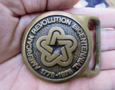 Vtg REVOLUTIONARY WAR Belt Buckle 1976 Tech Ether Bicentennial Brass RARE VG 