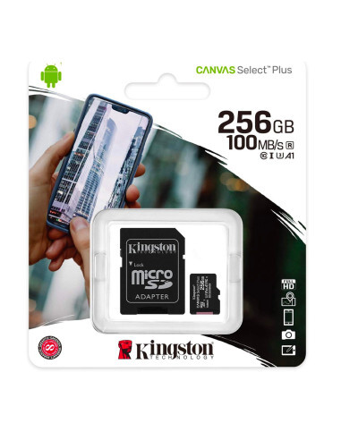 Kingston Canvas Select Plus SDCS2/256GB Carte MicroSD Classe 10 et Adaptateur SD - Afbeelding 2 van 3