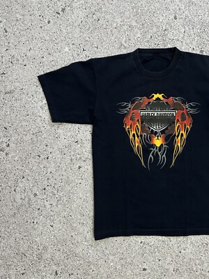 【Raucohouse】Fire harley-davidson printing pigment t-shirt Vernon Fire Harley Davidson Men's Cotton Crew Tee – Freedom