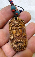 Tribal theme abstract pendant Necklace w/ beads, expandable cord, 2 inches