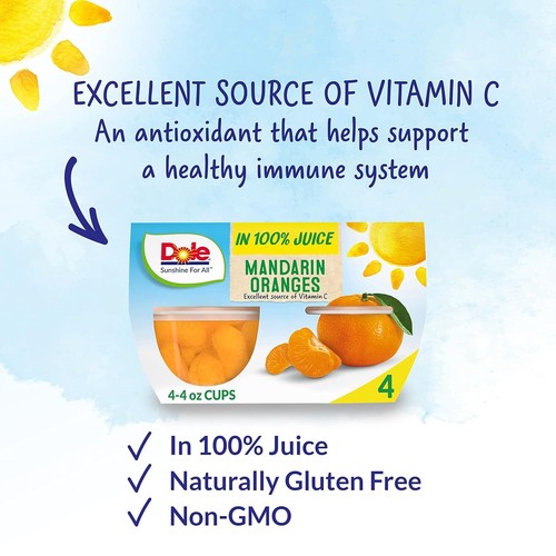 (24 Pack) Dole Fruit Snacks Bowls Mandarin Oranges in 100% Juice, Non-GMO, 4 Oz - Picture 3 of 7