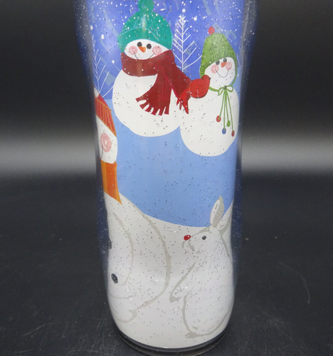 Snowman & Bunny Hourglass Tumbler Blue Water Bottle 17oz Celebrate - Picture 3 of 6