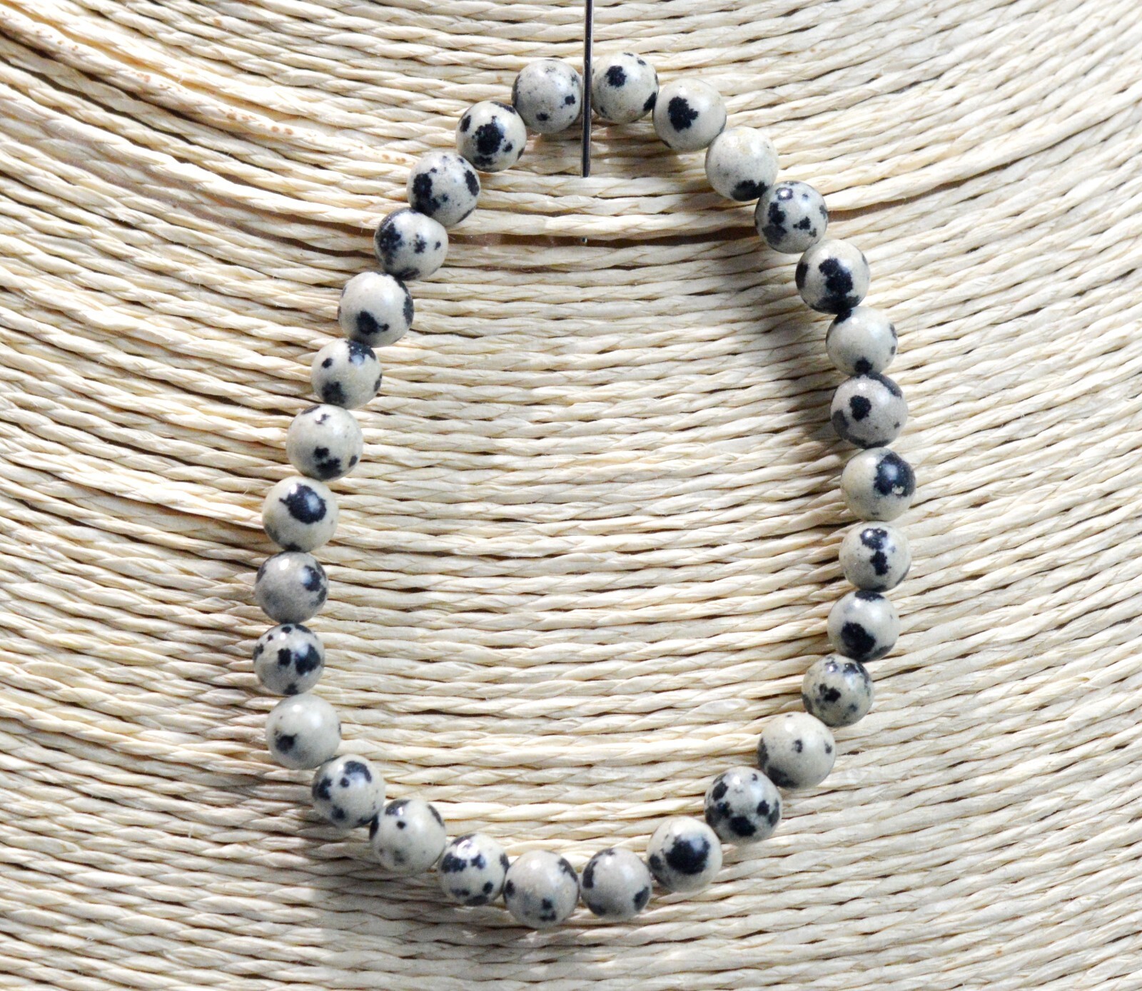 Bracelet en jaspe dalmatien du Mexique avec perles de 6mm de qualité supérieure